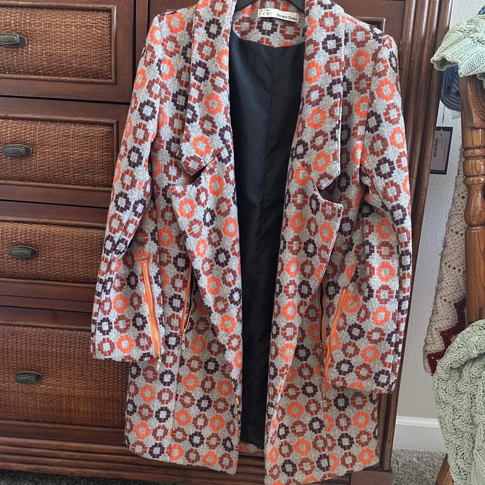 Colorful Geometric Patterned Vintage Coat - Picture 1 of 9